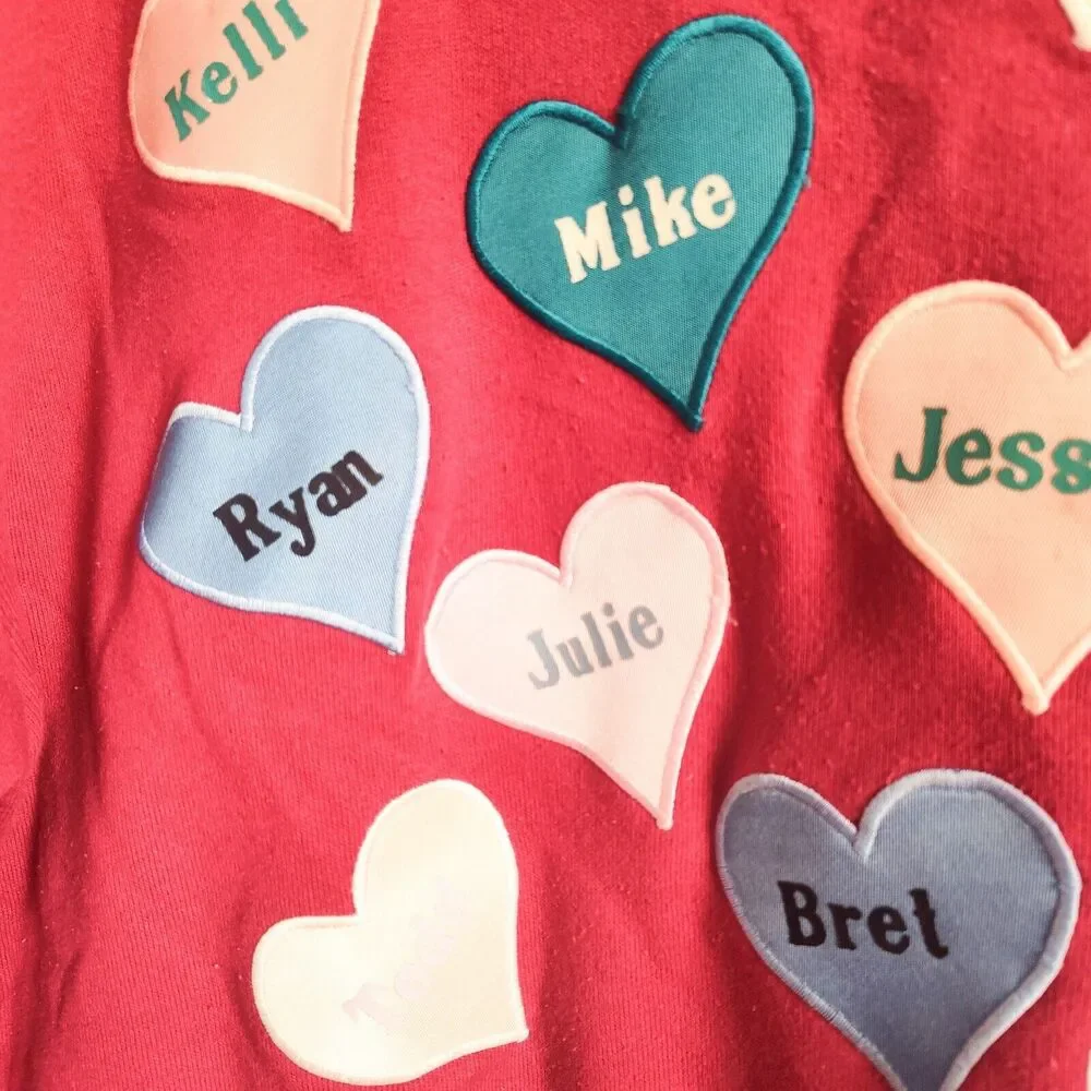 Vintage 90s Y2K Embroidered Cottagecore Sweethearts Candy Valentines Name Hearts